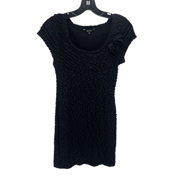Renuar Women's Bodycon Dress Mini Rosettes Textured Scoop Neck Black Size Medium - Picture 6 of 10